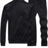Men's Fleece Track Suit - 2 Pcs - Black - Plain Collar Design