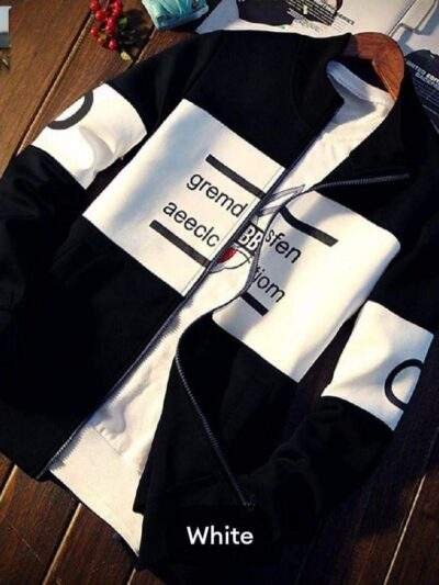 Men's Zipper Fleece Jacket - Black & White Printed Style