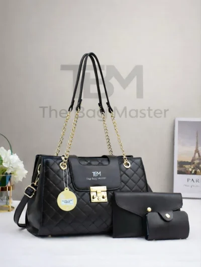 Elegant Quilted Handbag Set – 3 Pcs Luxury Chain Shoulder Bag