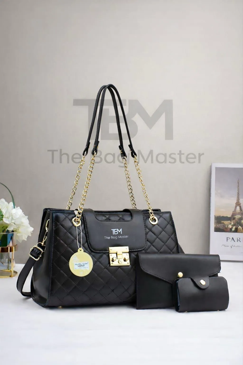 Elegant Quilted Handbag Set – 3 Pcs Luxury Chain Shoulder Bag
