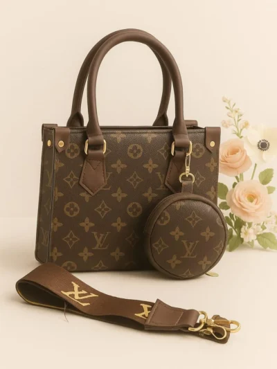 Stylish Women's PU Leather Hand Bag & Pouch - 2 Pcs