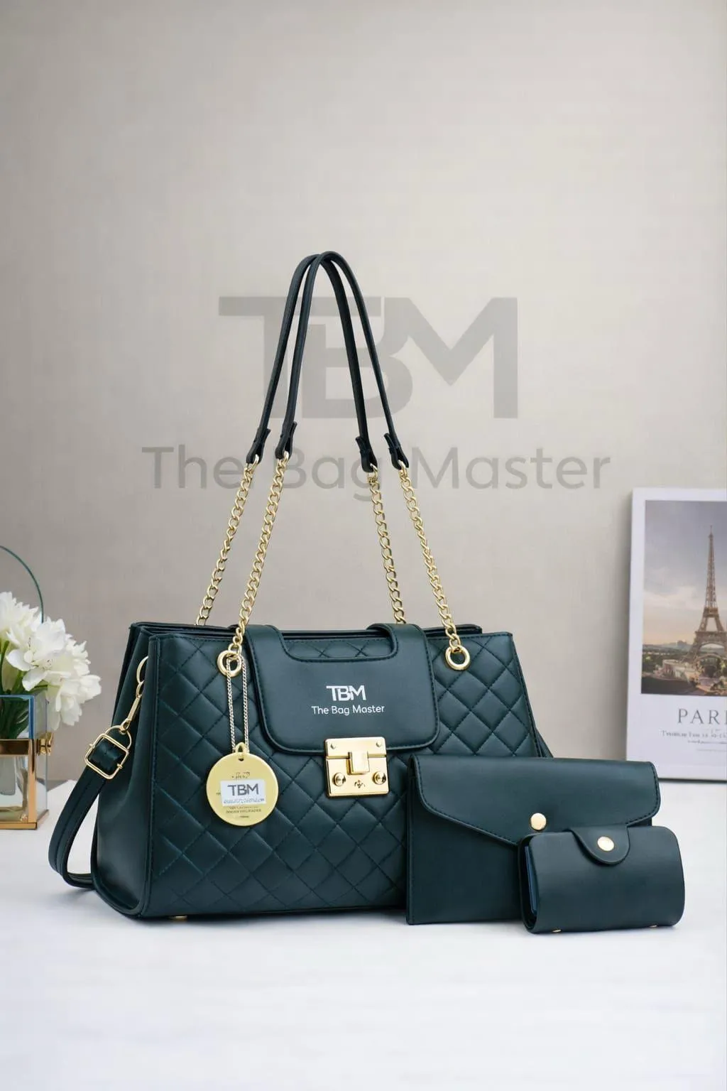 Elegant Quilted Handbag Set – 3 Pcs Luxury Chain Shoulder Bag - Image 2