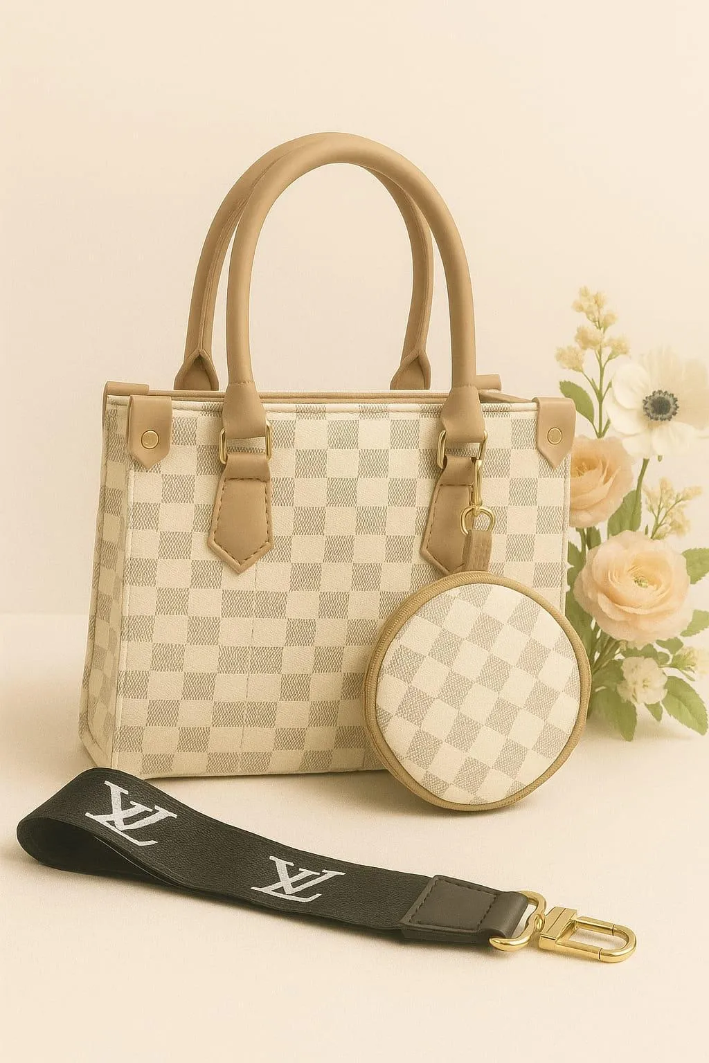 Stylish Women's PU Leather Hand Bag & Pouch - 2 Pcs - Image 5