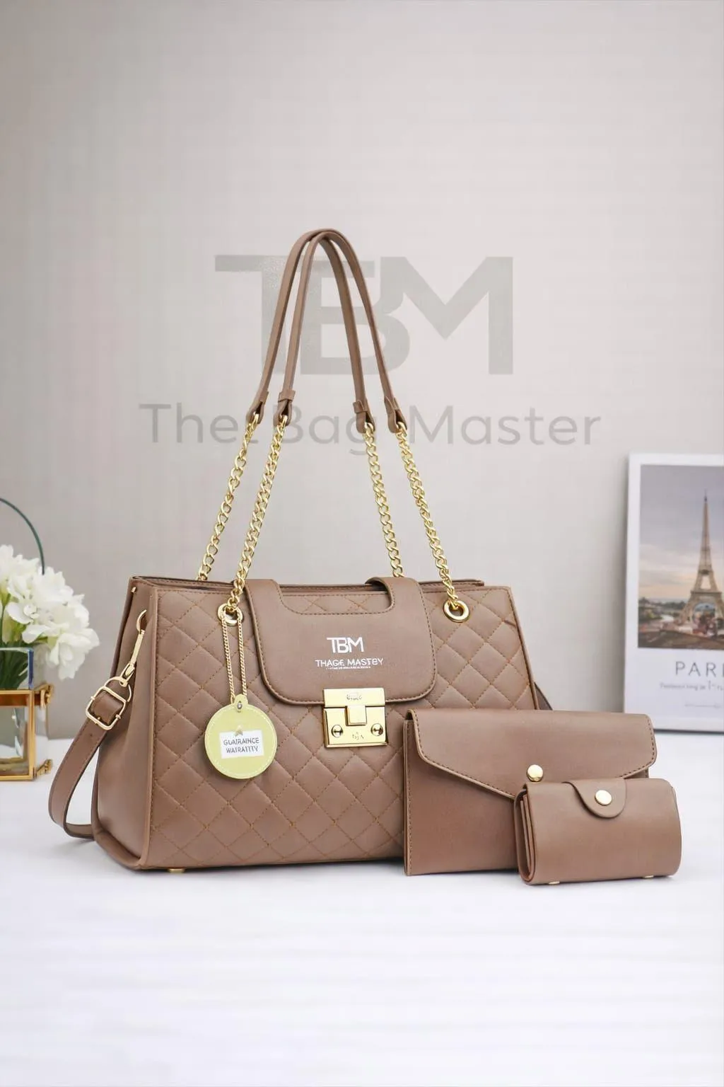 Elegant Quilted Handbag Set – 3 Pcs Luxury Chain Shoulder Bag - Image 5