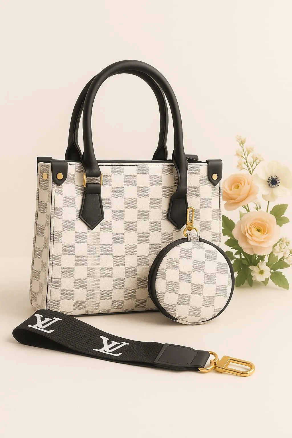 Stylish Women's PU Leather Hand Bag & Pouch - 2 Pcs - Image 4