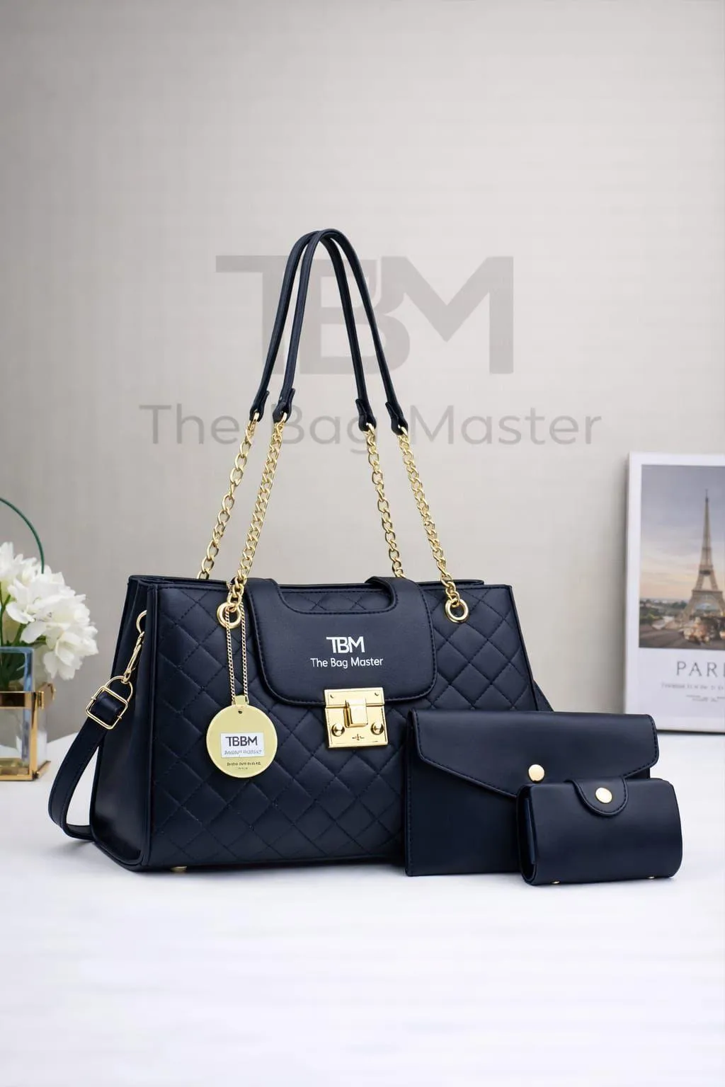 Elegant Quilted Handbag Set – 3 Pcs Luxury Chain Shoulder Bag - Image 6