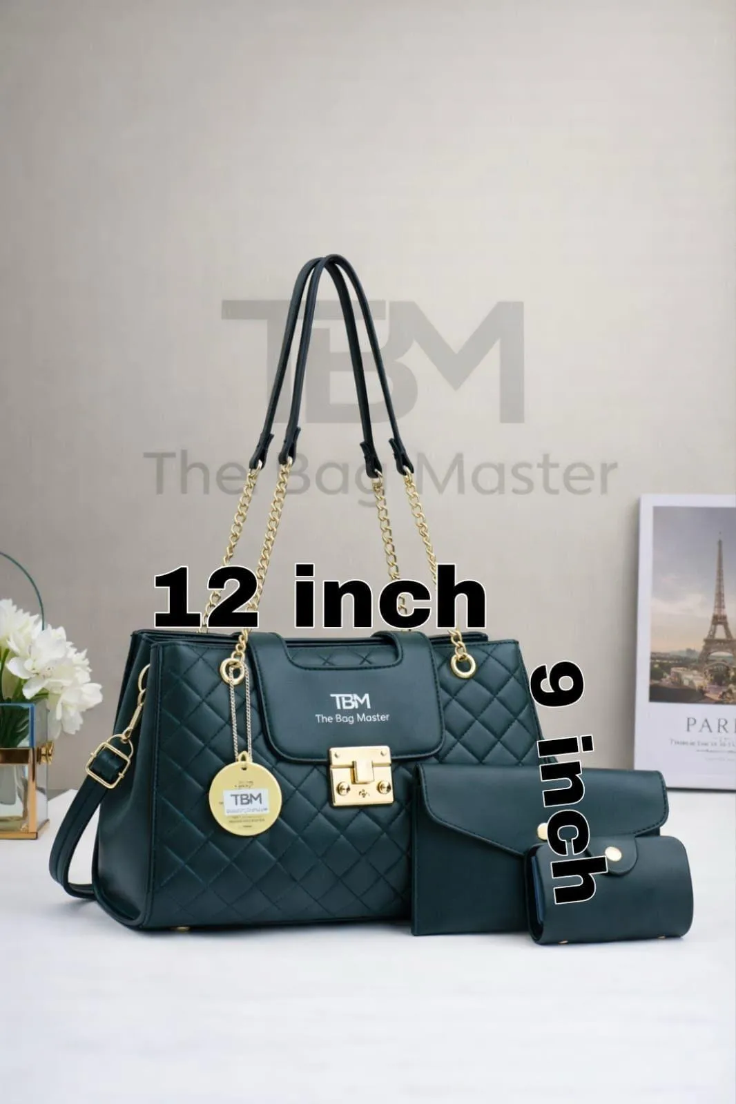Elegant Quilted Handbag Set – 3 Pcs Luxury Chain Shoulder Bag - Image 9